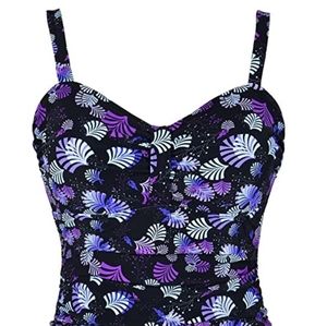 Hilor Women's Retro 50s Ruched Tankini Swim Top With Ruffle Hem